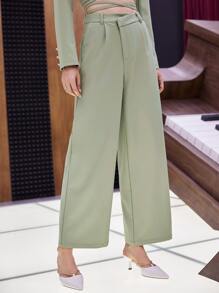 SHEIN Slant Pocket Wide Leg Trousers - Mint Green - View 6