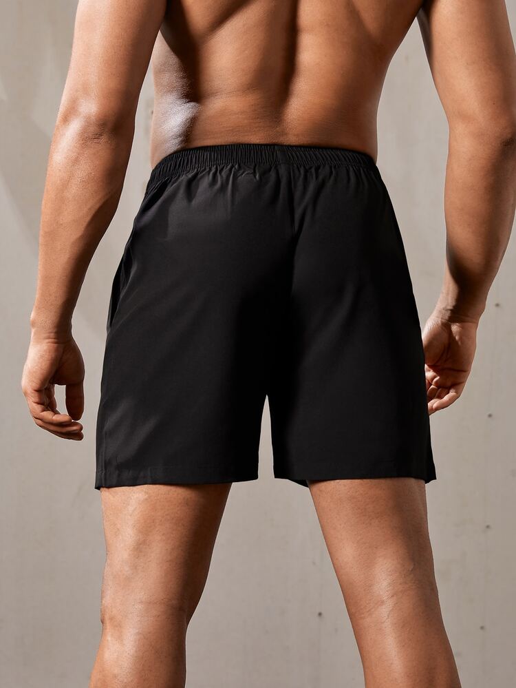 男友风男士纯色斜口袋运动短裤 - 黑色 - 查看 2