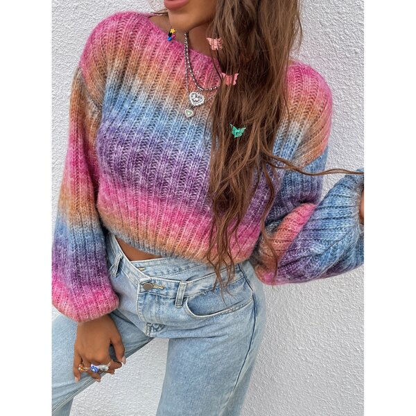 

Ombre Pattern Rib-knit Sweater, Multicolor