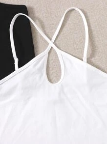 SHEIN EZwear 2 Packs Keyhole Neck Halter Top - Black and White - View 3