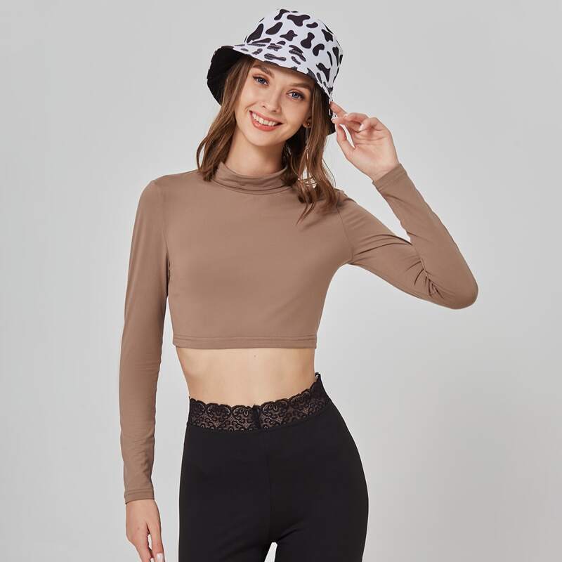 

Solid Crop Tee, Coffee brown