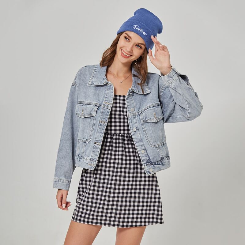 

Button Front Pocket Denim Jacket, Light wash