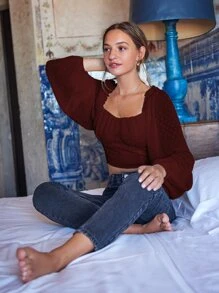 SHEIN Frenchy 布點點木耳邊短版女僕風襯衫