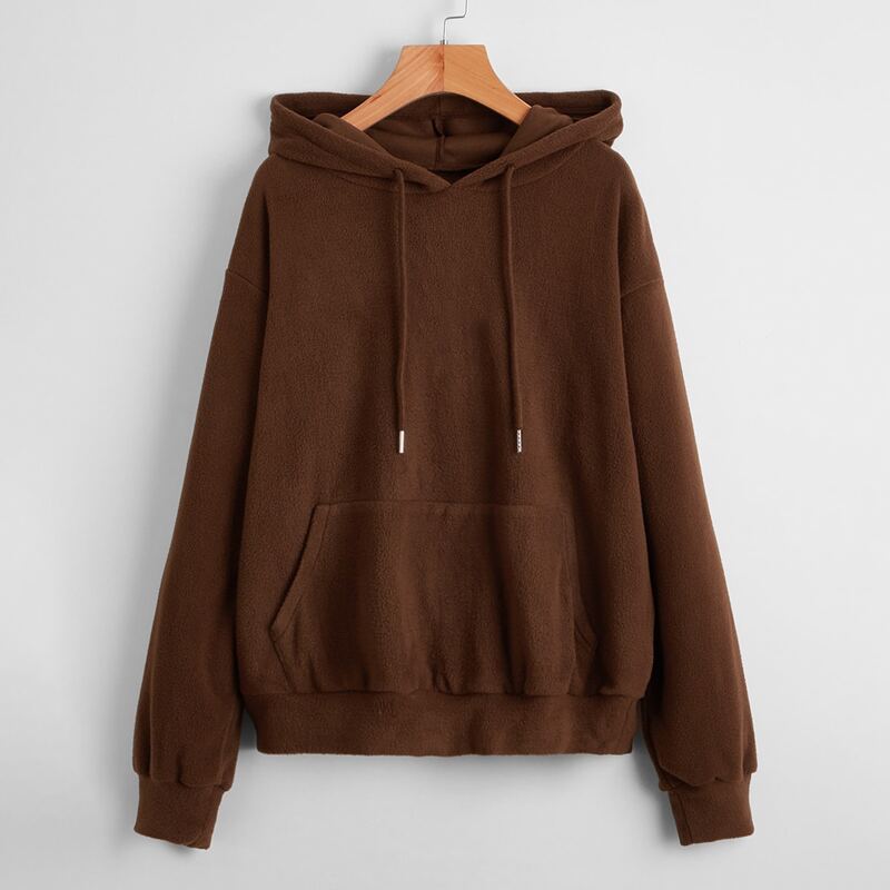 

Solid Pocket Drawstring Hoodie, Chocolate brown