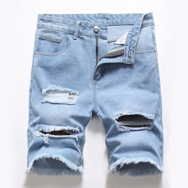 

Men Ripped Bermuda Denim Shorts, Light wash