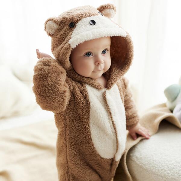 

Baby Colorblock 3D Ears Patched Jumpsuit, Brown