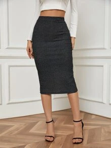 BizChic 女士基本款黑色紧身铅笔裙，适合城市通勤、商务休闲、办公室穿着、优雅女士正装，秋季 - 黑色 - 查看 1