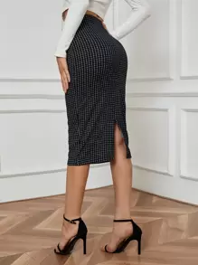 BizChic 女士基本款黑色紧身铅笔裙，适合城市通勤、商务休闲、办公室穿着、优雅女士正装，秋季 - 黑色 - 查看 2