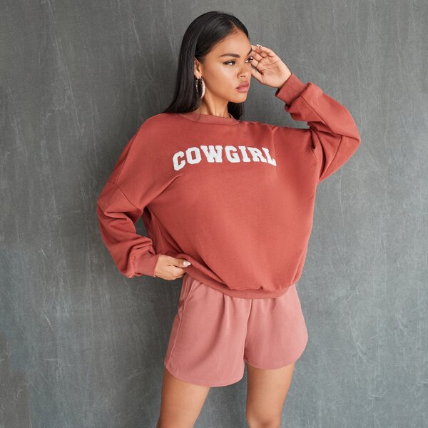 

Letter Graphic Drop Shoulder Sweatshirt, Rusty rose