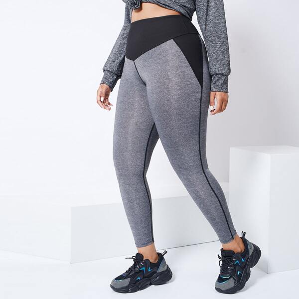

Plus Contrast Panel Cropped Sports Leggings, Grey