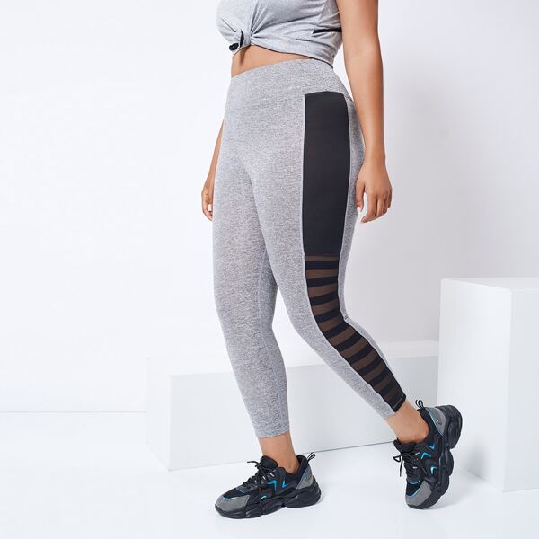

Plus Contrast Panel Mesh Insert Sports Leggings, Grey