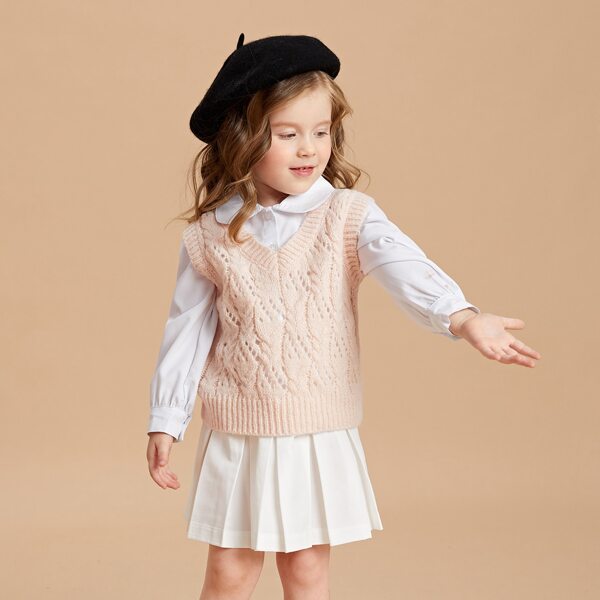 

Toddler Girls Solid Open Knit Sweater Vest, Baby pink