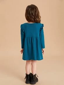 SHEIN Toddler Girls Ruffle Trim Pointelle Knit Jumper Dress - Teal Blue - View 2