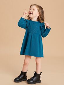 SHEIN Toddler Girls Ruffle Trim Pointelle Knit Jumper Dress - Teal Blue - View 3