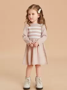 SHEIN Toddler Girls Stripe Pattern Jumper Dress - Dusty Pink - View 1