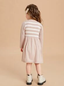SHEIN Toddler Girls Stripe Pattern Jumper Dress - Dusty Pink - View 2