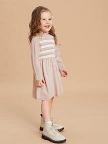 SHEIN Toddler Girls Stripe Pattern Jumper Dress - Dusty Pink - View 3