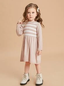 SHEIN Toddler Girls Stripe Pattern Jumper Dress - Dusty Pink - View 4
