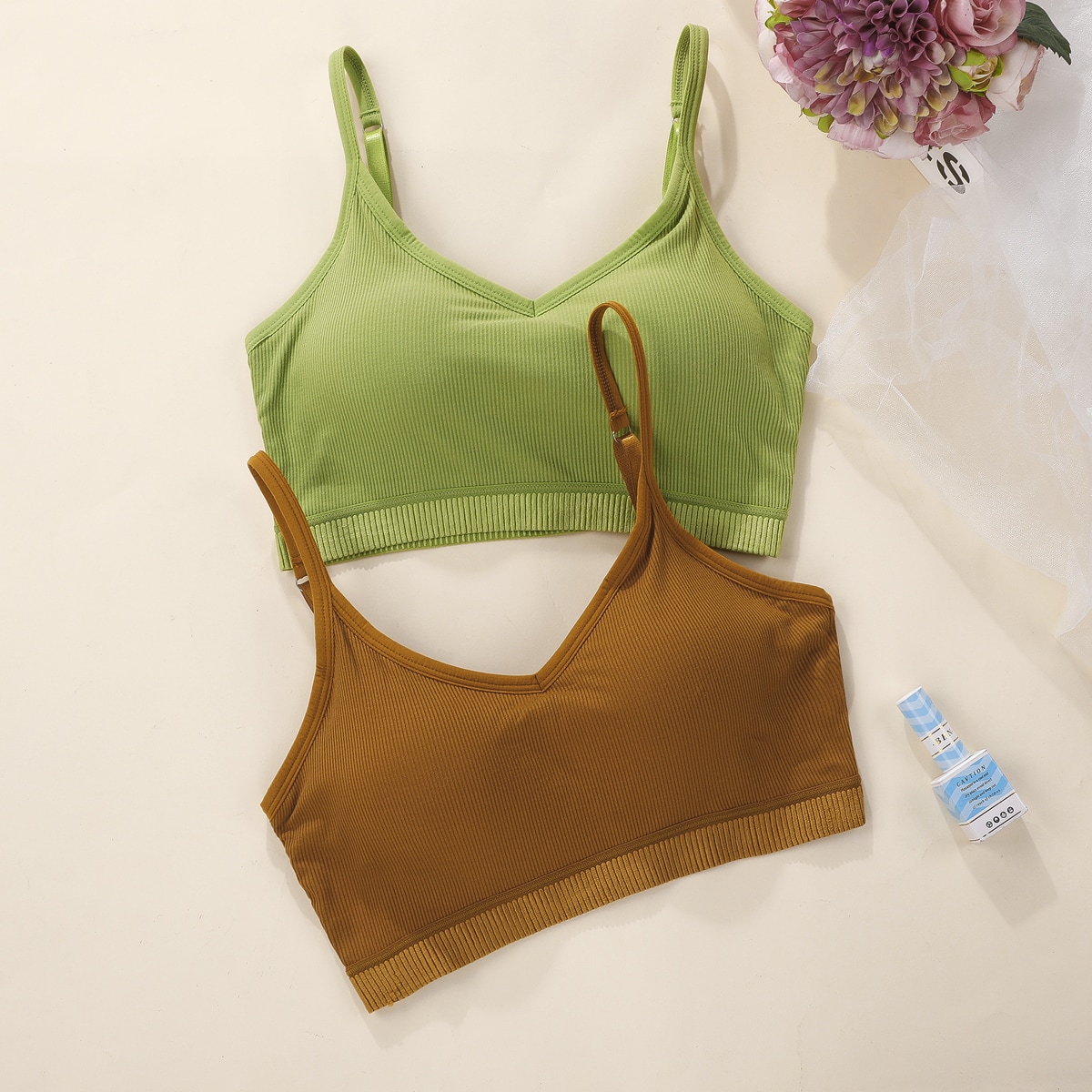 для девочек 2шт Бралетт вязаный в рубчик