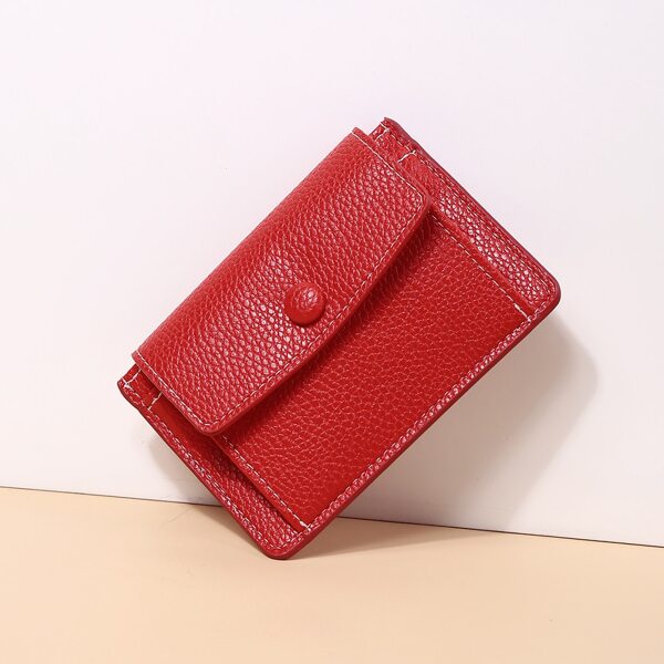 

Litchi Embossed Flap Card Holder, Red