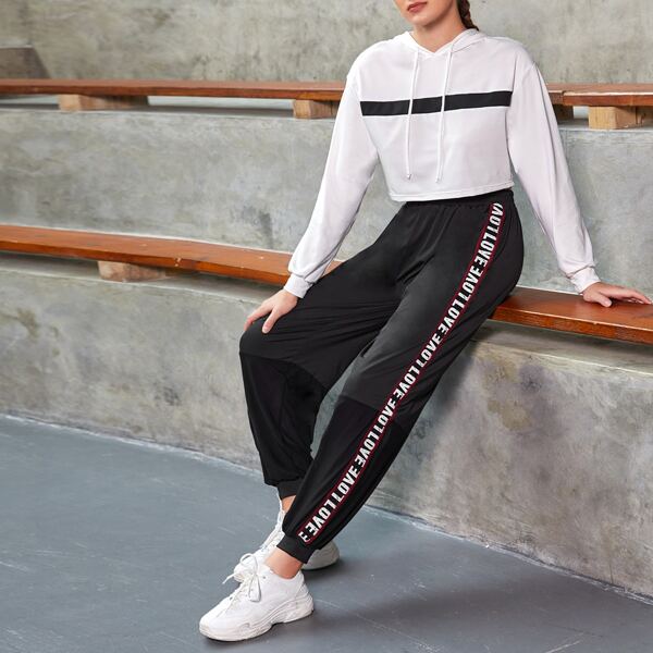 

Drop Drawstring Sports Hoodie & Sweatpants, Black and white