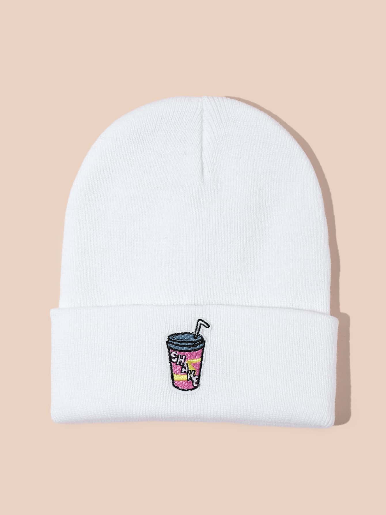 1入組中性別創意刺繡針織帽，適合日常穿著休閒 - 白色 - 查看 1