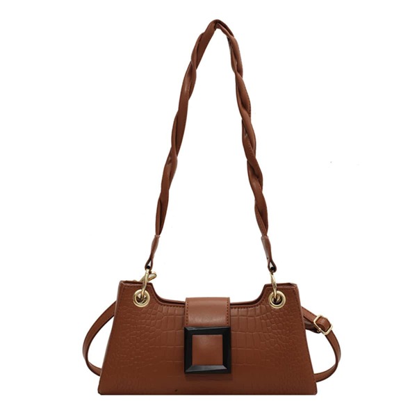 

Minimalist Croc Embossed Baguette Bag, Brown