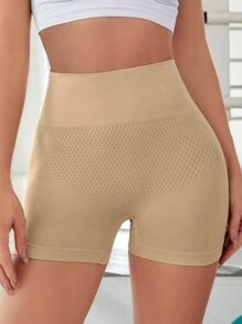 Easithlete 高彈力素色機車短褲 - 杏色 - 查看 2