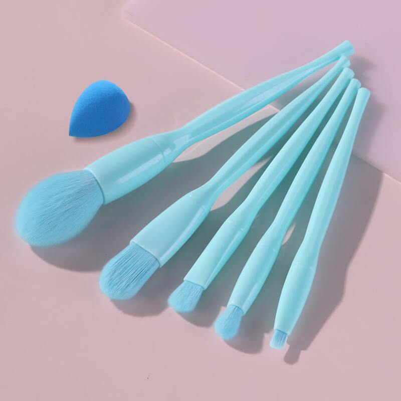 

5pcs Makeup Brush & 1pc Makeup Sponge, Blue