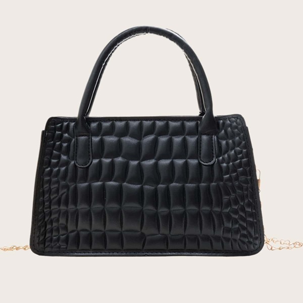 

Minimalist Textured Chain Satchel Bag, Black