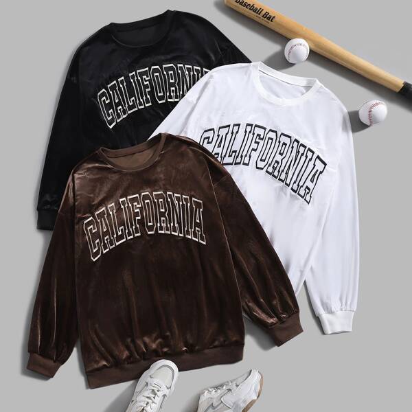 

3pcs Letter Graphic Velvet Sweatshirt, Multicolor