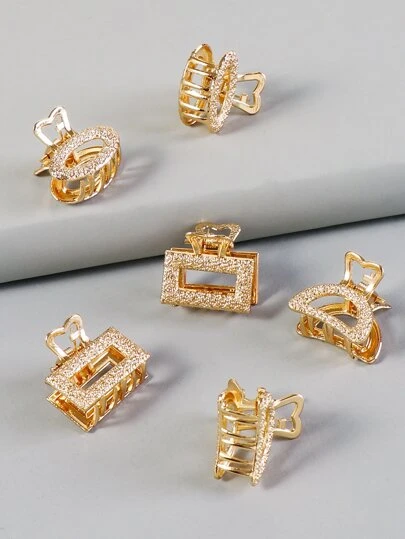 6pcs Metal Mini Geometric Shaped Hair Clips For Women's Daily Use Casual Gold Head Piece Summer Hair Claw Hair Jaw Clip Hair Clamps Hair Clutch Hair Catcher Clip, School Stuff, College Fall Winter Claw Clip Hair Accessories For Women For Vacation Outfits Woman