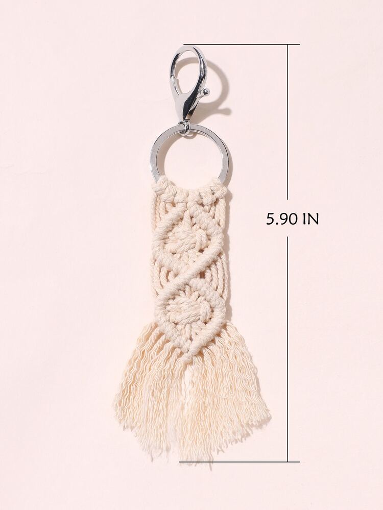 1入組流蘇優雅編織流蘇鑰匙圈 - 白色 - 查看 4