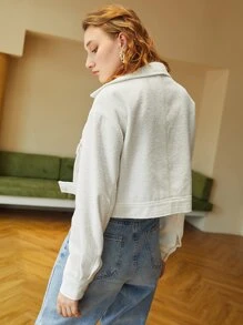 SHEIN Essnce Flap Pocket Drop Shoulder Tweed Jacket - White - View 2