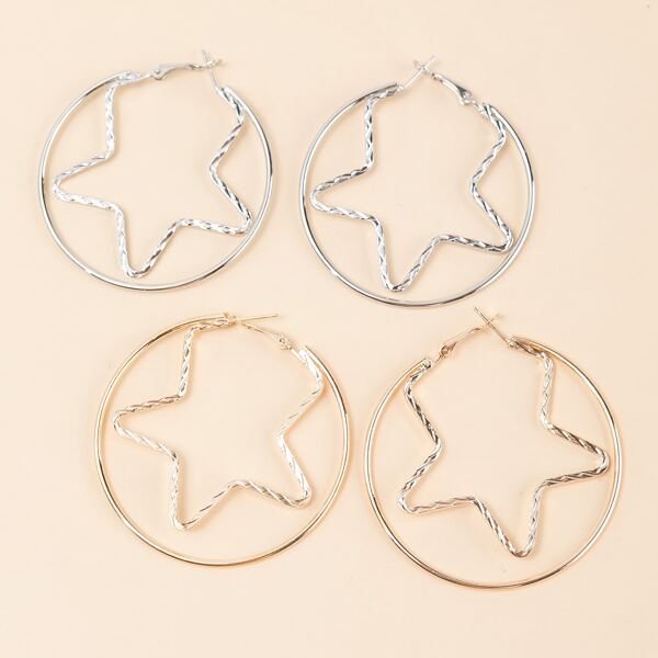 

2pairs Star Design Hoop Earrings, Multicolor