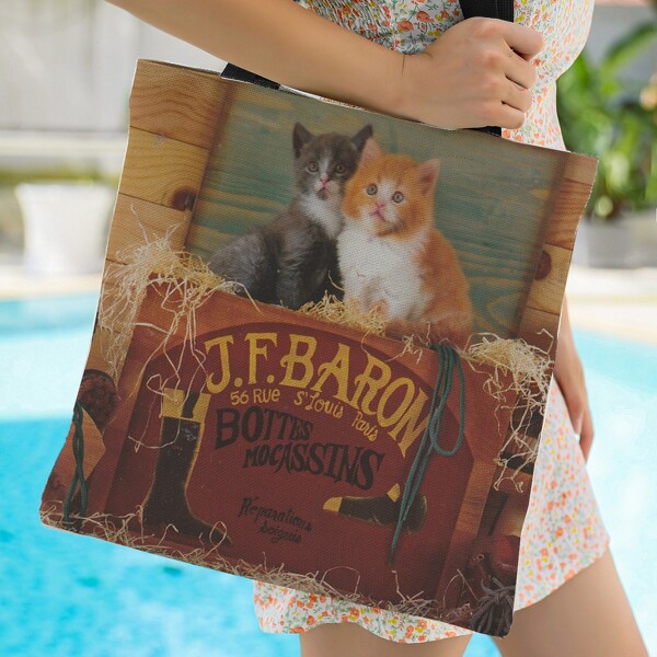 

Cat & Letter Graphic Large Capacity Tote Bag, Multicolor