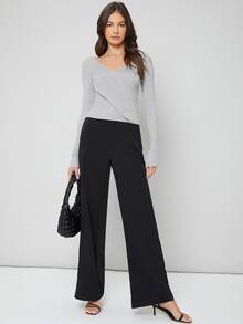 BizChic V Neck Rib Knit Jumper - Light Grey - View 4