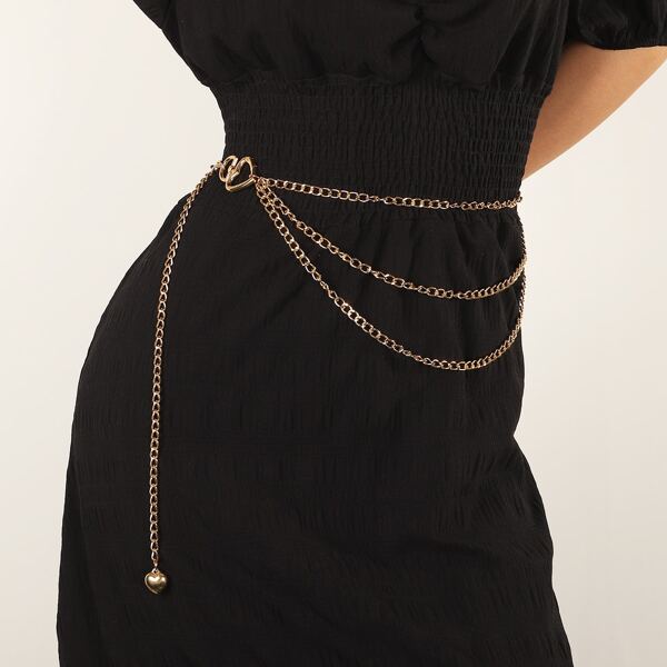 

Heart Charm Layered Waist Chain, Gold