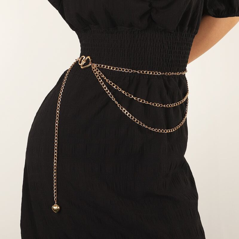 

Heart Charm Layered Waist Chain, Gold