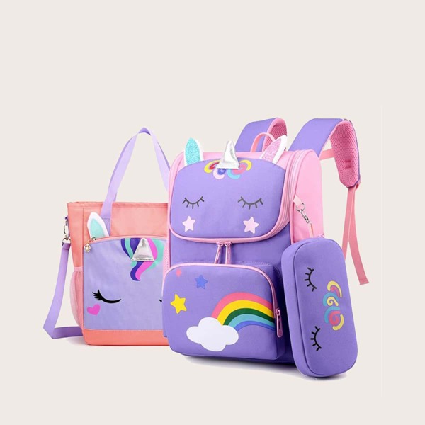 

3pcs Girls Unicorn Graphic Backpack Set, Multicolor