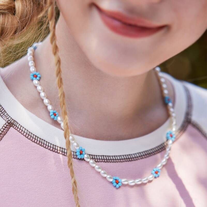 

Floral Beaded Necklace, Blue