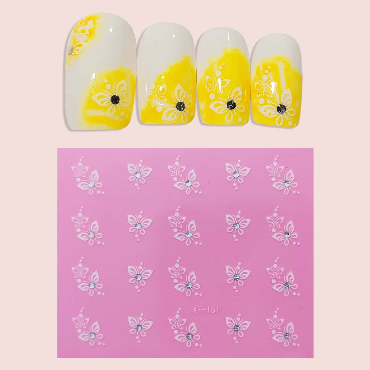 

1sheet Butterfly Pattern Nail Art Sticker, White
