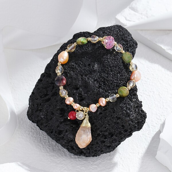 

14K Gold Plated Beaded Bracelet, Coral orange