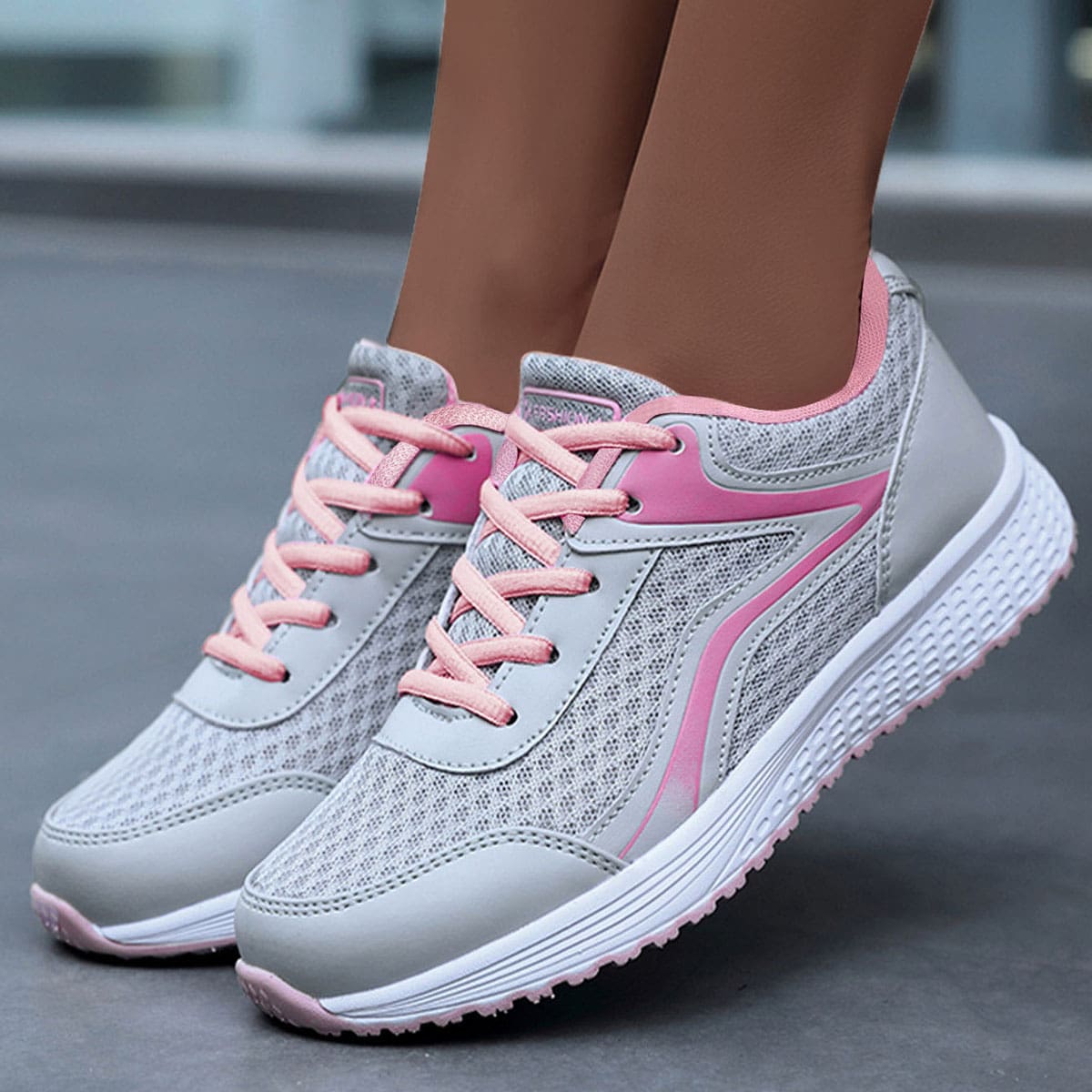 

Colorblock Lace-up Front Running Shoes, Light grey