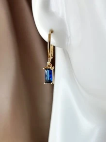 Geometric Rhinestone Decor Drop Earrings - Royal Blue - View 3