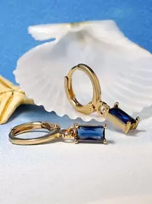 Geometric Rhinestone Decor Drop Earrings - Royal Blue - View 4