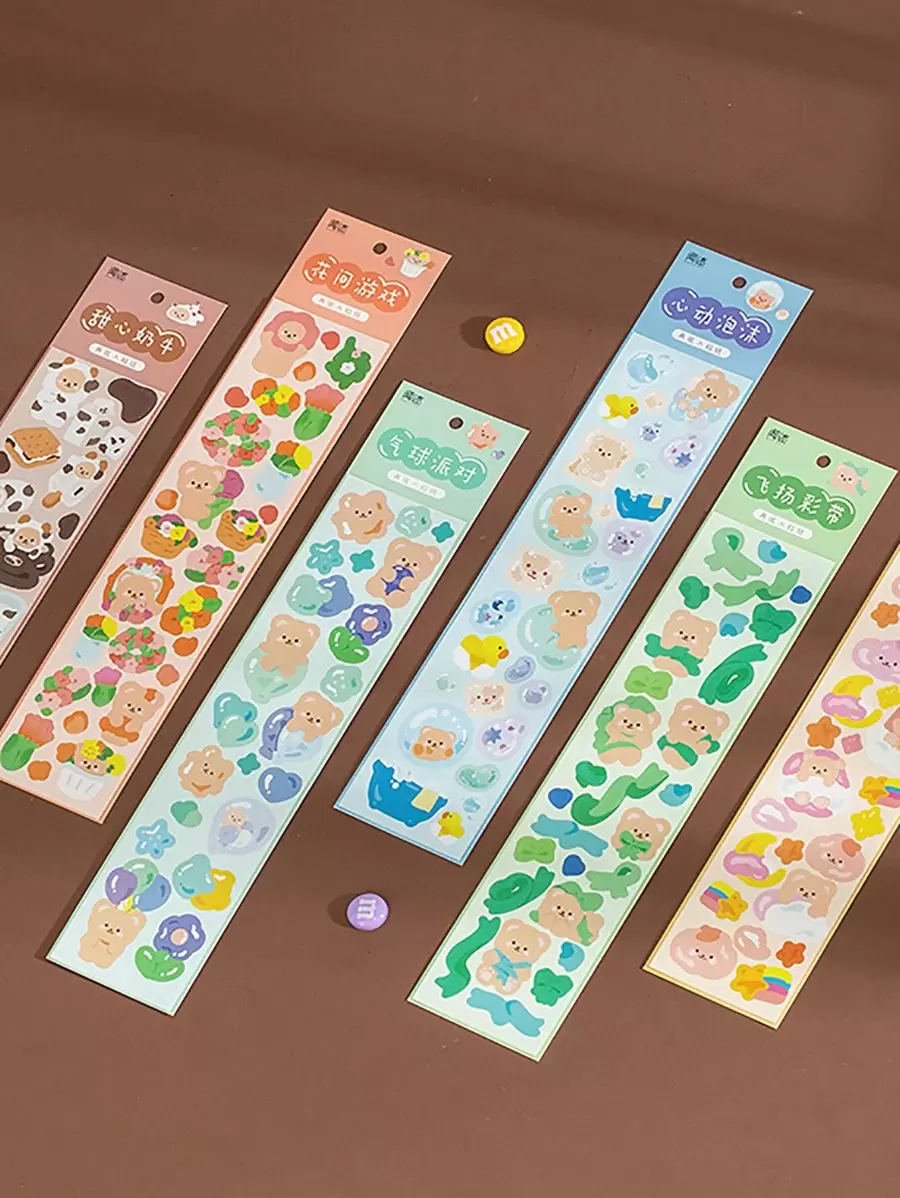 2 piezas Pegatina con estampado de oso de dibujos animados al azar - Multicolor - Ver 1