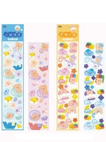 2 piezas Pegatina con estampado de oso de dibujos animados al azar - Multicolor - Ver 5