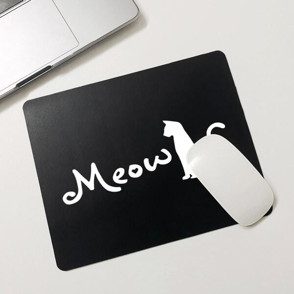 

Cartoon Cat Print Mouse Pad, Black and white