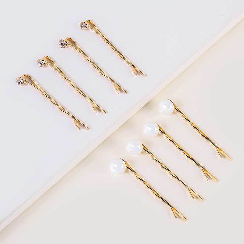 

8pcs Faux Pearl & Rhinestone Decor Hair Clip, Gold